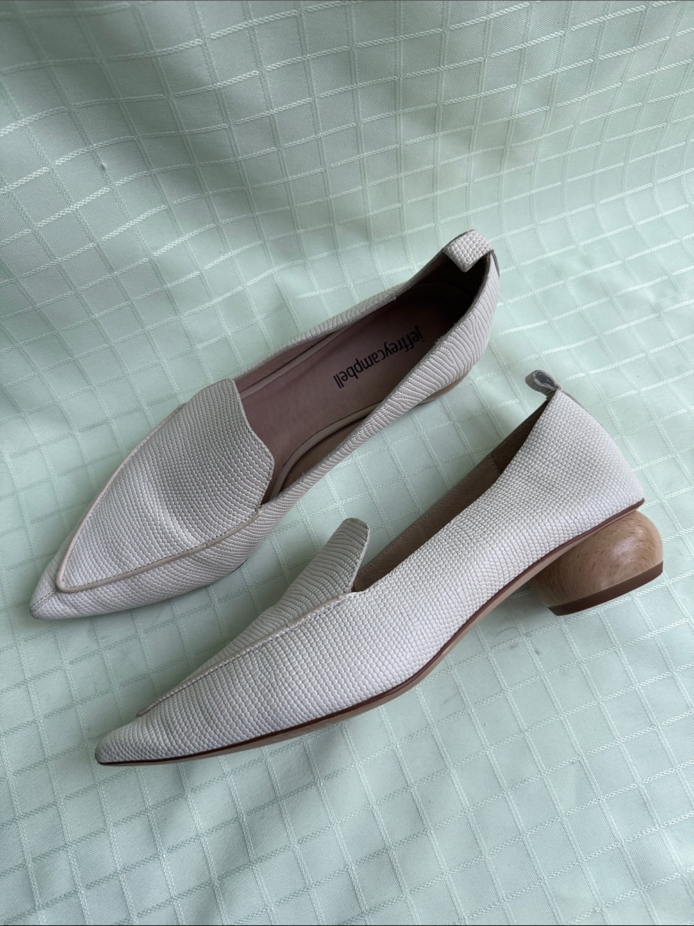 Jeffrey Campbell Light Cream Textured Leather Pointed-Toe Low Heel Loafers